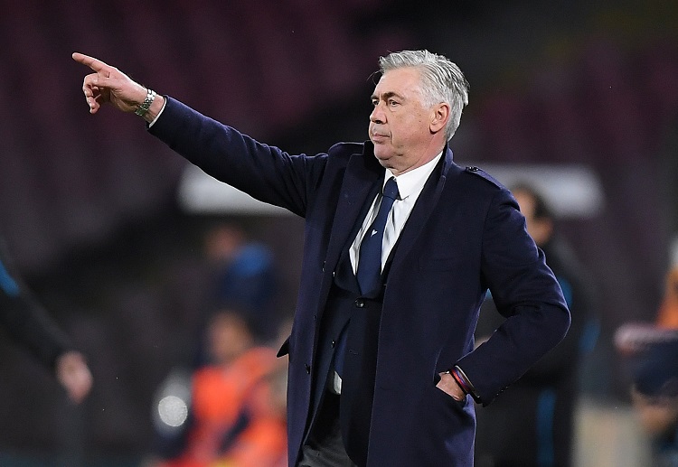 Napoli coach Carlo Ancelotti coaching his team during their Serie A encounter with Lazio