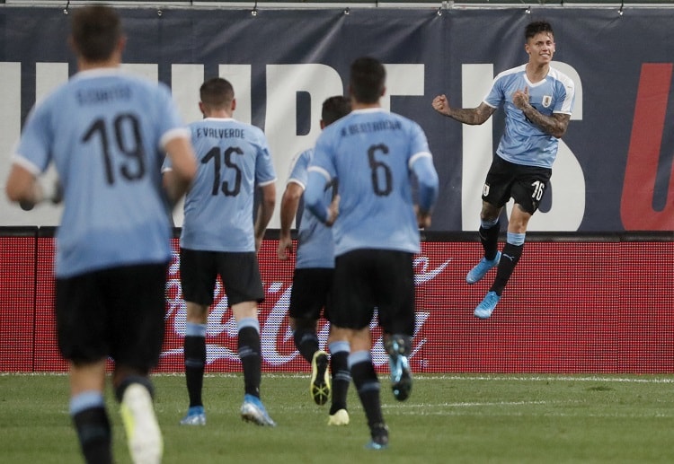 Brian Rodriguez nets the first goal of the international friendly match between Uruguay and USA