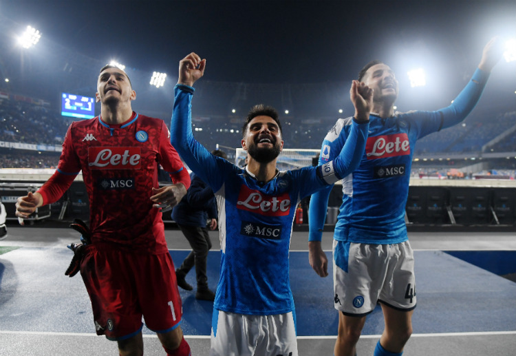 Napoli celebrates victory at Stadio de San Pablo after winning vs Juventus in Serie A