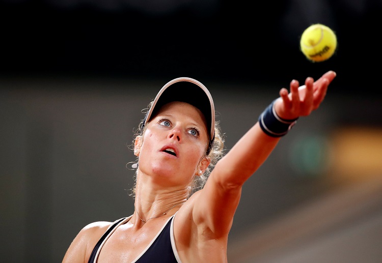 Kristina Mladenovic serving the ball during the French Open