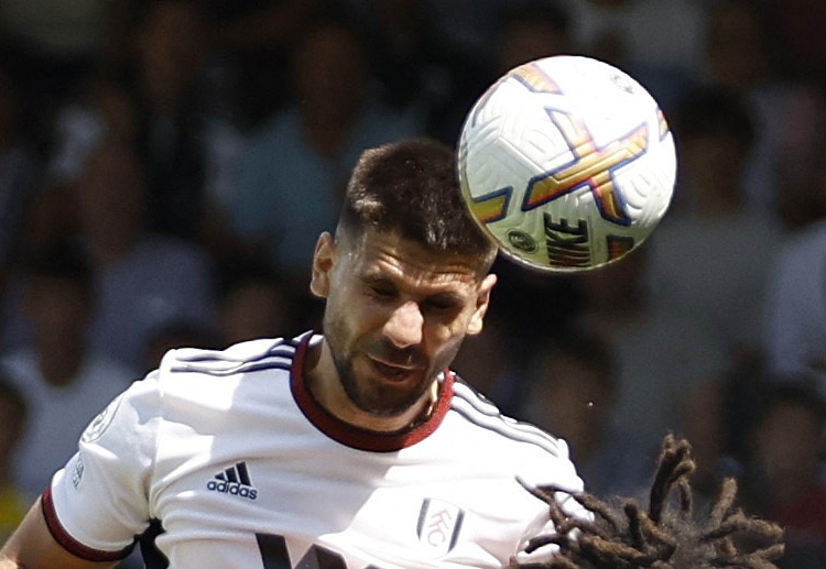 Fulham’s Aleksandar Mitrovic scores a back post header as his 98th goal against Liverpool in the Premier League