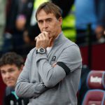 West Ham’s manager Julen Lopetegui reacts in their Premier League match against Manchester United