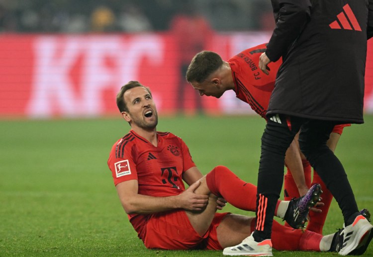 Harry Kane was sidelined with a hamstring injury during Bayern’s 1-1 draw vs Borussia Dortmund in the Bundesliga