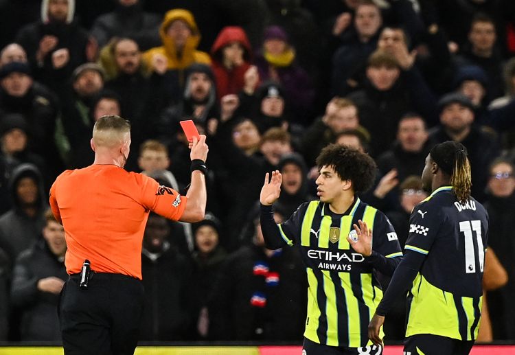 Rico Lewis was sent off in Manchester City's 2-2 draw against Crystal palace in the Premier League