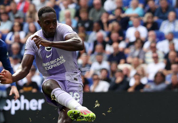 Danny Welbeck aims to score for Brighton & Hove Albion against Manchester City in the Premier League