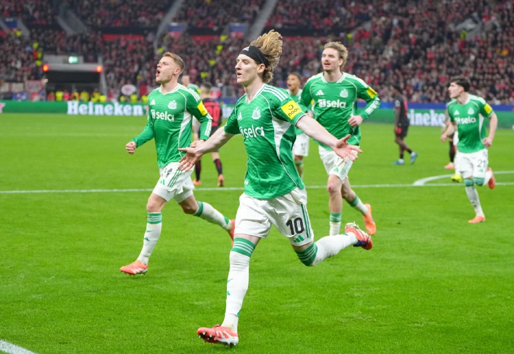 欧冠联赛 纽卡斯尔联凭借戈登和米利的进球,一度以2比1反超主队。